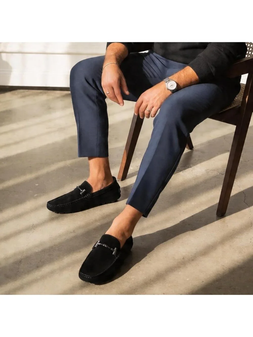 Go Tour Men's Black Suede Leather Loafers Penny Slip On Moccasin Driving Shoes